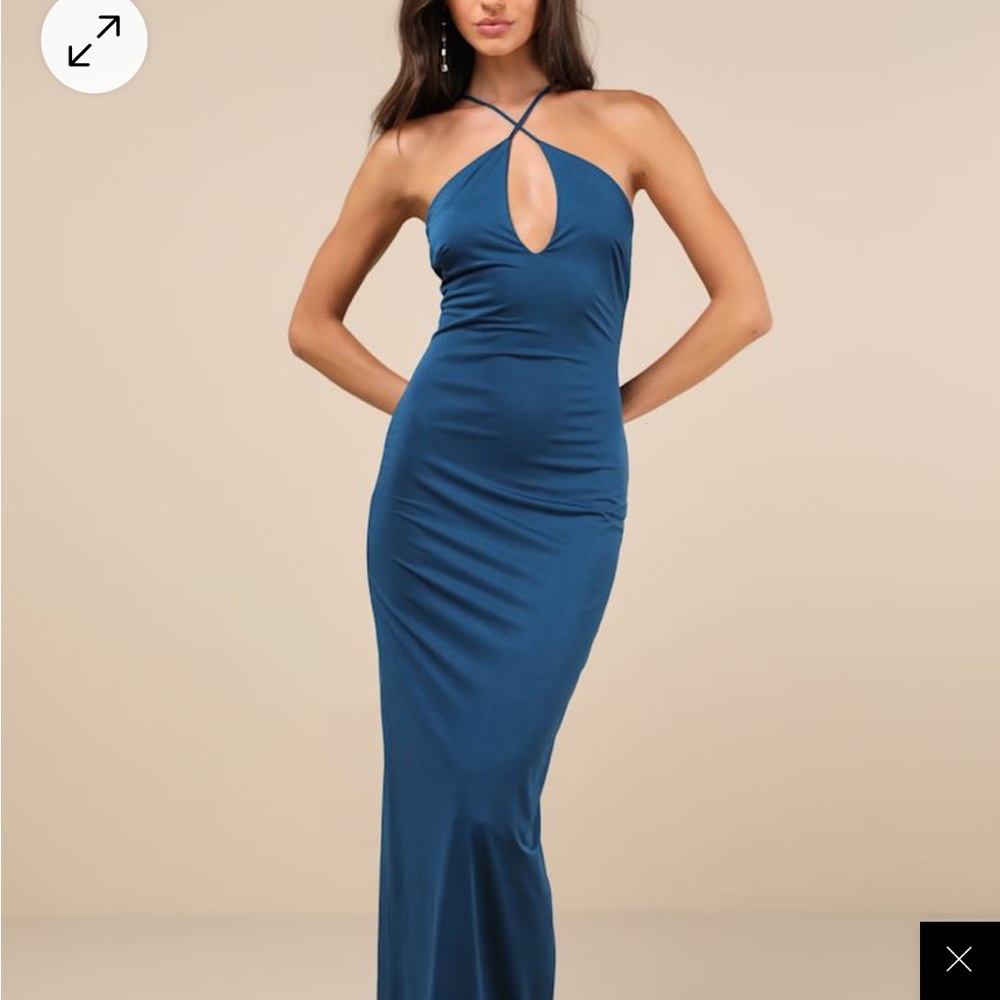 Elegant Blue Halter Dress